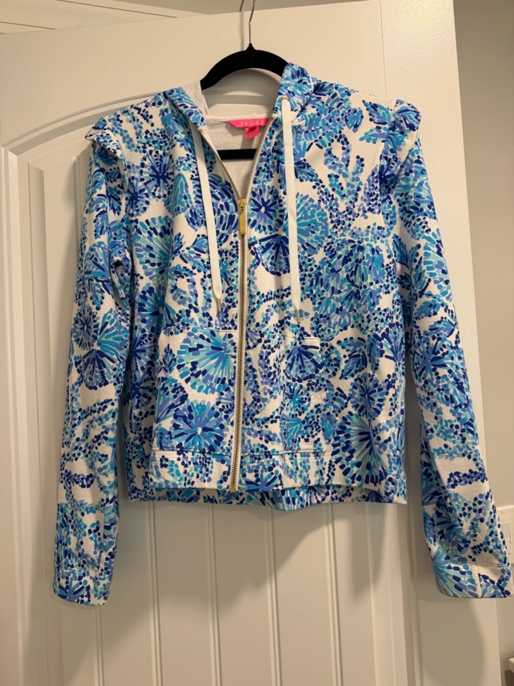 Lilly Pulitzer White Blue Aqua Floral Zip Hoodie